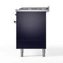 ILVE 60-Inch Nostalgie II  Propane Gas Dual Fuel Range  with 9 Burners, Griddle and Triple Glass Door Oven in Midnight Blue with Brass Trim (UP60FNMPMBG)