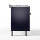 ILVE 60-Inch Nostalgie II Dual Fuel Range with 9 Burners, Griddle and Triple Glass Door Oven in Midnight Blue with Brass Trim (UP60FNMPMBG)