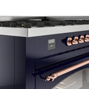 ILVE 60-Inch Nostalgie II Dual Fuel Range with 9 Burners, Griddle and Triple Glass Door Oven in Midnight Blue with Copper Trim (UP60FNMPMBP)