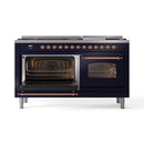 ILVE 60-Inch Nostalgie II Dual Fuel Range with 9 Burners, Griddle and Triple Glass Door Oven in Midnight Blue with Copper Trim (UP60FNMPMBP)