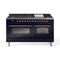 ILVE 60-Inch Nostalgie II Dual Fuel Range with 9 Burners, Griddle and Triple Glass Door Oven in Midnight Blue with Copper Trim (UP60FNMPMBP)