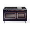ILVE Nostalgie II Noblesse 60-Inch 5.8 Cu. Ft. Dual Oven Propane Gas Dual Fuel Range with 9 Burners, Griddle and Triple Glass Door in Midnight Blue with Copper Trim (UN60FNMPMBPLP)