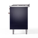 ILVE 60-Inch Nostalgie II  Propane Gas Dual Fuel Range  with 9 Burners, Griddle and Triple Glass Door Oven in Midnight Blue with Copper Trim (UP60FNMPMBP)