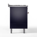 ILVE 60-Inch Nostalgie II  Propane Gas Dual Fuel Range  with 9 Burners, Griddle and Triple Glass Door Oven in Midnight Blue with Copper Trim (UP60FNMPMBP)