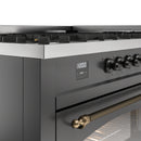 ILVE 60-Inch Nostalgie II  Propane Gas Dual Fuel Range  with 9 Burners, Griddle and Triple Glass Door Oven in Matte Graphite with Bronze Trim (UP60FNMPMGB)
