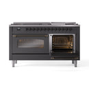 ILVE 60-Inch Nostalgie II Dual Fuel Range with 9 Burners, Griddle and Triple Glass Door Oven in Matte Graphite with Bronze Trim (UP60FNMPMGB)