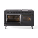 ILVE 60-Inch Nostalgie II Dual Fuel Range with 9 Burners, Griddle and Triple Glass Door Oven in Matte Graphite with Bronze Trim (UP60FNMPMGB)