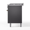 ILVE 60-Inch Nostalgie II  Propane Gas Dual Fuel Range  with 9 Burners, Griddle and Triple Glass Door Oven in Matte Graphite with Bronze Trim (UP60FNMPMGB)