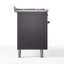 ILVE 60-Inch Nostalgie II Dual Fuel Range with 9 Burners, Griddle and Triple Glass Door Oven in Matte Graphite with Bronze Trim (UP60FNMPMGB)