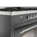 ILVE 60-Inch Nostalgie II  Propane Gas Dual Fuel Range  with 9 Burners, Griddle and Triple Glass Door Oven in Matte Graphite with Chrome Trim (UP60FNMPMGC)