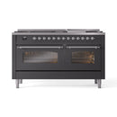 ILVE 60-Inch Nostalgie II  Propane Gas Dual Fuel Range  with 9 Burners, Griddle and Triple Glass Door Oven in Matte Graphite with Chrome Trim (UP60FNMPMGC)