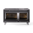 ILVE 60-Inch Nostalgie II Dual Fuel Range with 9 Burners, Griddle and Triple Glass Door Oven in Matte Graphite with Chrome Trim (UP60FNMPMGC)