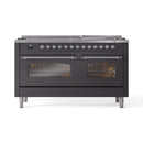 ILVE 60-Inch Nostalgie II  Propane Gas Dual Fuel Range  with 9 Burners, Griddle and Triple Glass Door Oven in Matte Graphite with Chrome Trim (UP60FNMPMGC)