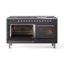 ILVE 60-Inch Nostalgie II Dual Fuel Range with 9 Burners, Griddle and Triple Glass Door Oven in Matte Graphite with Chrome Trim (UP60FNMPMGC)