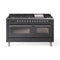 ILVE 60-Inch Nostalgie II  Propane Gas Dual Fuel Range  with 9 Burners, Griddle and Triple Glass Door Oven in Matte Graphite with Chrome Trim (UP60FNMPMGC)