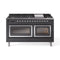 ILVE Nostalgie II Noblesse 60-Inch 5.8 Cu. Ft. Dual Oven Propane Gas Dual Fuel Range with 9 Burners, Griddle and Triple Glass Door in Matte Graphite with Chrome Trim (UN60FNMPMGCLP)