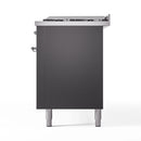 ILVE 60-Inch Nostalgie II Dual Fuel Range with 9 Burners, Griddle and Triple Glass Door Oven in Matte Graphite with Chrome Trim (UP60FNMPMGC)