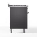 ILVE 60-Inch Nostalgie II Dual Fuel Range with 9 Burners, Griddle and Triple Glass Door Oven in Matte Graphite with Chrome Trim (UP60FNMPMGC)