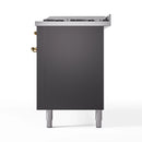ILVE Nostalgie II 60 inch Propane Gas Range with 10 Sealed Burners, Griddle with Triple Glass Door in Graphite Matte with Brass Trim