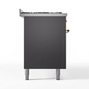 ILVE 60-Inch Nostalgie II Dual Fuel Range with 9 Burners, Griddle and Triple Glass Door Oven in Matte Graphite with Brass Trim (UP60FNMPMGG)