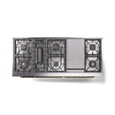 ILVE 60-Inch Nostalgie II Dual Fuel Range with 9 Burners, Griddle and Triple Glass Door Oven in Matte Graphite with Brass Trim (UP60FNMPMGG)
