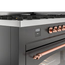 ILVE 60-Inch Nostalgie II Dual Fuel Range with 9 Burners, Griddle and Triple Glass Door Oven in Matte Graphite with Copper Trim (UP60FNMPMGP)
