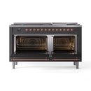 ILVE 60-Inch Nostalgie II Dual Fuel Range with 9 Burners, Griddle and Triple Glass Door Oven in Matte Graphite with Copper Trim (UP60FNMPMGP)