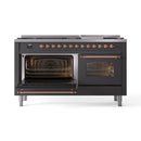 ILVE 60-Inch Nostalgie II  Propane Gas Dual Fuel Range  with 9 Burners, Griddle and Triple Glass Door Oven in Matte Graphite with Copper Trim (UP60FNMPMGP)