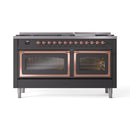 ILVE dual fuel range with matte graphite finish and copper-trimmed oven doors
