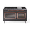 ILVE Nostalgie II Noblesse 60-Inch 5.8 Cu. Ft. Dual Oven Natural Gas Dual Fuel Range with 9 Burners, Griddle and Triple Glass Door in Matte Graphite with Copper Trim (UN60FNMPMGP)