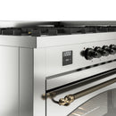 ILVE 60-Inch Nostalgie II Dual Fuel Range with 9 Burners, Griddle and Triple Glass Door Oven in Stainless Steel with Bronze Trim (UP60FNMPSSB)