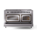 Stainless steel dual fuel range with two ovens and bronze-trim oven doors