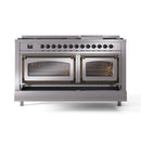 ILVE 60-inch dual fuel range with stainless body and bronze-trim double oven doors
