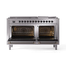 ILVE 60-Inch Nostalgie II Dual Fuel Range with 9 Burners, Griddle and Triple Glass Door Oven in Stainless Steel with Bronze Trim (UP60FNMPSSB)