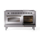 ILVE 60-Inch Nostalgie II Dual Fuel Range with 9 Burners, Griddle and Triple Glass Door Oven in Stainless Steel with Bronze Trim (UP60FNMPSSB)