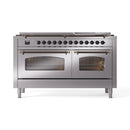 ILVE 60-Inch Nostalgie II Dual Fuel Range with 9 Burners, Griddle and Triple Glass Door Oven in Stainless Steel with Bronze Trim (UP60FNMPSSB)