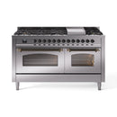 ILVE 60-Inch Nostalgie II  Propane Gas Dual Fuel Range  with 9 Burners, Griddle and Triple Glass Door Oven in Stainless Steel with Bronze Trim (UP60FNMPSSB)