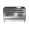 ILVE 60-Inch Nostalgie II  Propane Gas Dual Fuel Range  with 9 Burners, Griddle and Triple Glass Door Oven in Stainless Steel with Bronze Trim (UP60FNMPSSB)