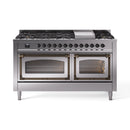 Stainless steel dual fuel range with nine burners and two glass-front ovens