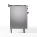ILVE 60-Inch Nostalgie II  Propane Gas Dual Fuel Range  with 9 Burners, Griddle and Triple Glass Door Oven in Stainless Steel with Bronze Trim (UP60FNMPSSB)