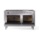 ILVE 60-Inch Nostalgie II  Propane Gas Dual Fuel Range  with 9 Burners, Griddle and Triple Glass Door Oven in Stainless Steel with Chrome Trim (UP60FNMPSSC)