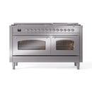 ILVE 60-Inch Nostalgie II Dual Fuel Range with 9 Burners, Griddle and Triple Glass Door Oven in Stainless Steel with Chrome Trim (UP60FNMPSSC)