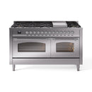 ILVE 60-Inch Nostalgie II  Propane Gas Dual Fuel Range  with 9 Burners, Griddle and Triple Glass Door Oven in Stainless Steel with Chrome Trim (UP60FNMPSSC)