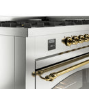 ILVE 60-Inch Nostalgie II  Propane Gas Dual Fuel Range  with 9 Burners, Griddle and Triple Glass Door Oven in Stainless Steel with Brass Trim (UP60FNMPSSG)