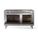 ILVE 60-Inch Nostalgie II Dual Fuel Range with 9 Burners, Griddle and Triple Glass Door Oven in Stainless Steel with Brass Trim (UP60FNMPSSG)