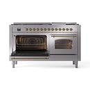 ILVE 60-Inch Nostalgie II Dual Fuel Range with 9 Burners, Griddle and Triple Glass Door Oven in Stainless Steel with Brass Trim (UP60FNMPSSG)