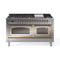 ILVE Nostalgie II Noblesse 60-Inch 5.8 Cu. Ft. Dual Oven Propane Gas Dual Fuel Range with 9 Burners, Griddle and Triple Glass Door in Stainless Steel with Brass Trim (UN60FNMPSSGLP)