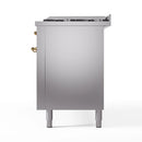 ILVE 60-Inch Nostalgie II  Propane Gas Dual Fuel Range  with 9 Burners, Griddle and Triple Glass Door Oven in Stainless Steel with Brass Trim (UP60FNMPSSG)