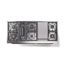 ILVE 60-Inch Nostalgie II Dual Fuel Range with 9 Burners, Griddle and Triple Glass Door Oven in Stainless Steel with Brass Trim (UP60FNMPSSG)