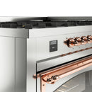 Dual fuel range control panel with digital display and copper knob accents